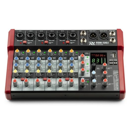 Mezclador de audio Power Dynamics PDM-Y801 8 canales Bluetooth pantalla EQ