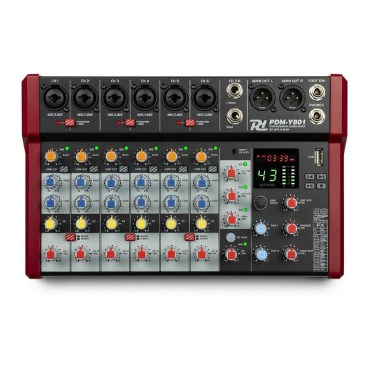 Mezclador de audio Power Dynamics PDM-Y801 8 canales Bluetooth pantalla EQ