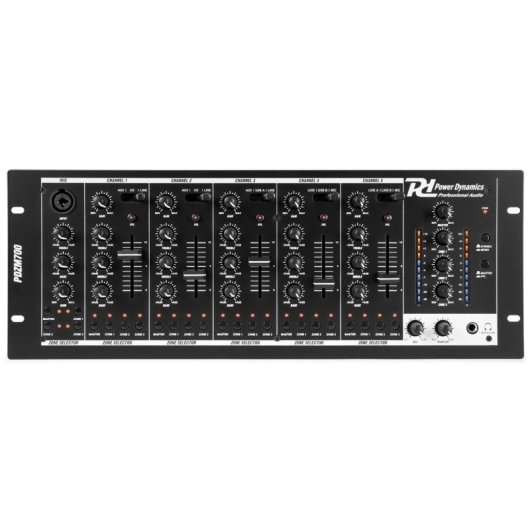 Mezclador de audio Power Dynamics PDZM700 6 canales 4 zonas USB XLR EQ 3 bandas