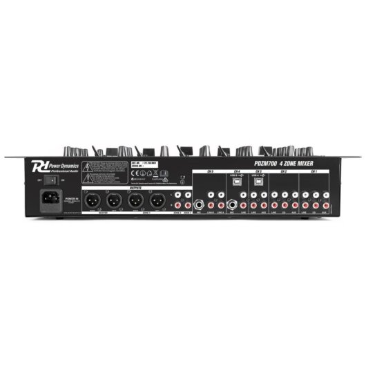 Mezclador de audio Power Dynamics PDZM700 6 canales 4 zonas USB XLR EQ 3 bandas