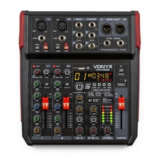 Mezclador de audio Vonyx VM-KG06 6 canales Bluetooth ecualizador 3 bandas