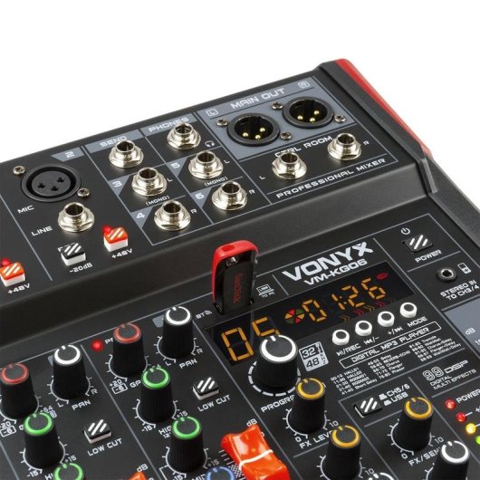 Mezclador de audio Vonyx VM-KG06 6 canales Bluetooth ecualizador 3 bandas