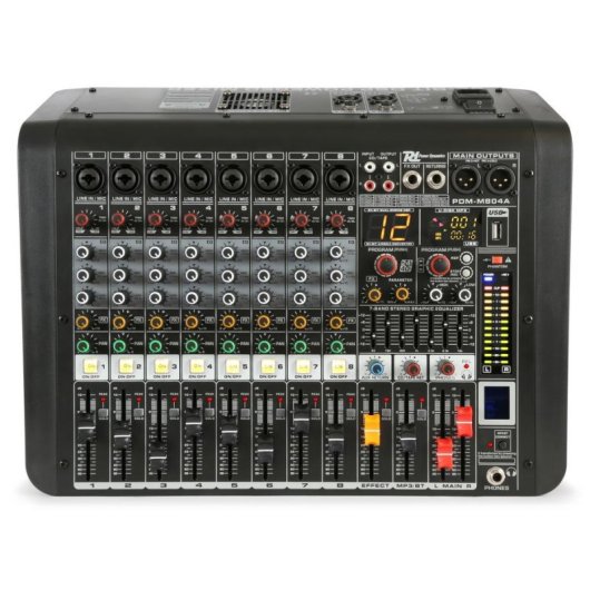 Mezclador de audio Power Dynamics PDM-M804A 2 canales Bluetooth ecualizador 7 bandas
