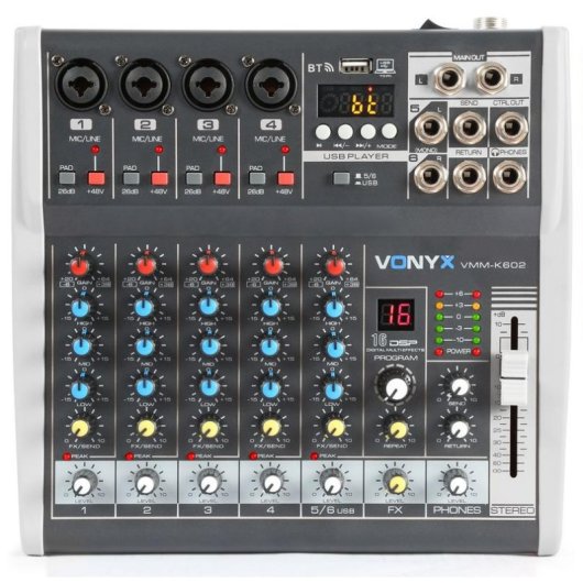 Mezclador de audio Vonyx VMM-K602 6 canales control individual phantom