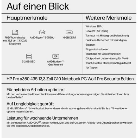 Laptop HP Pro x360 435 G10 13,3" AMD Ryzen 5 16GB 512GB SSD Radeon Graphics Windows 11 Pro