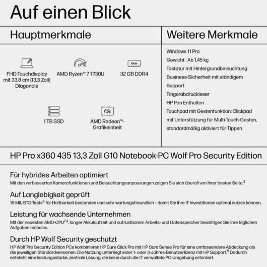 Laptop HP Pro x360 435 G10 13.3" AMD Ryzen 7 32GB 1TB SSD Radeon Graphics Windows 11 Pro