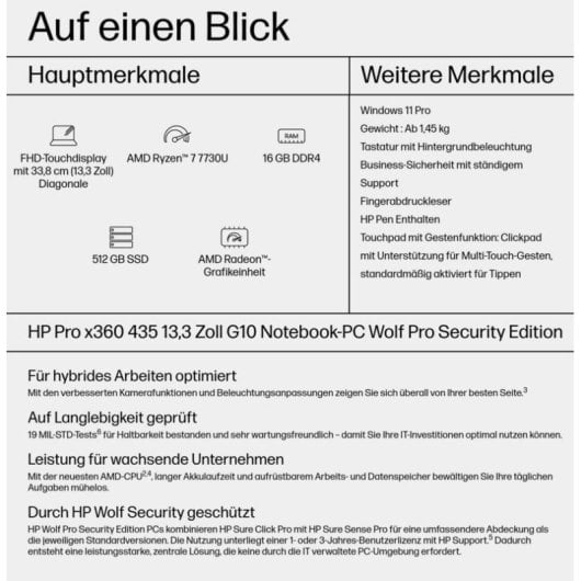 Laptop HP Pro x360 435 G10 13,3" AMD Ryzen 7 16GB 512GB SSD Radeon Graphics Windows 11 Pro