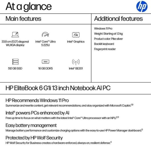 Laptop HP EliteBook 6 G1i 13.3" Intel Core Ultra 5 16GB 512GB SSD Intel Graphics Windows 11 Pro