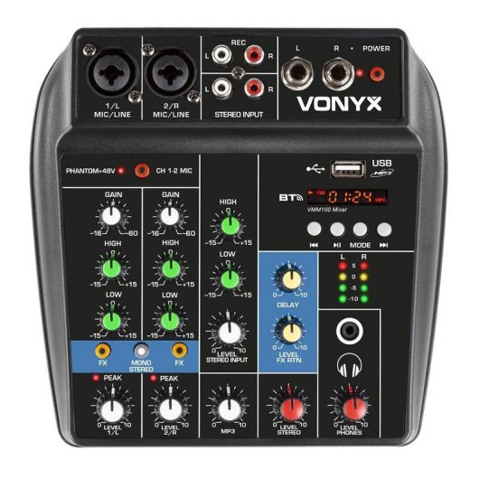 Mezclador de audio Vonyx VMM100 3 canales Bluetooth ecualizador LED USB
