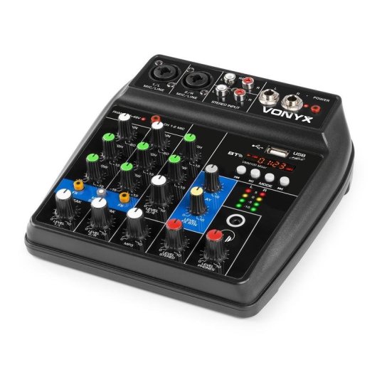 Mezclador de audio Vonyx VMM100 3 canales Bluetooth ecualizador LED USB