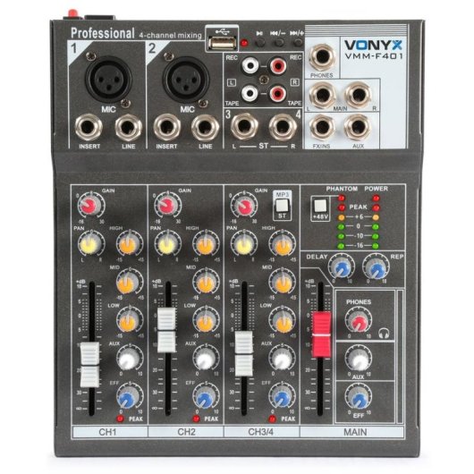 Mezclador de audio Vonyx VMM-F401 4 canales efecto eco reproductor USB