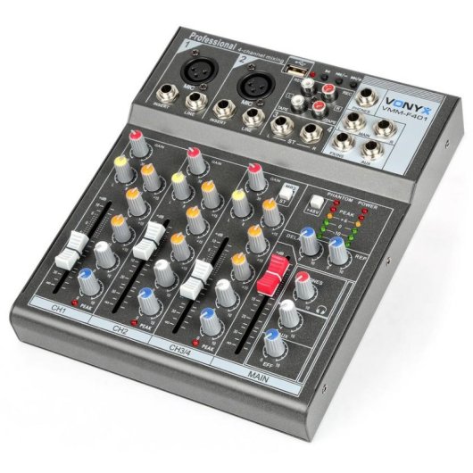 Mezclador de audio Vonyx VMM-F401 4 canales efecto eco reproductor USB