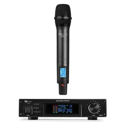 Micrófono Power Dynamics PD210 inalámbrico de mano UHF 160 canales con receptor rack