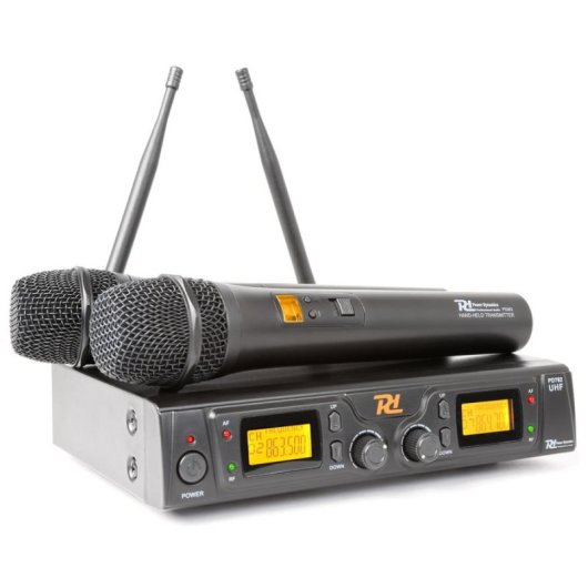 Micrófono Power Dynamics PD782 inalámbrico de mano UHF con receptor rack
