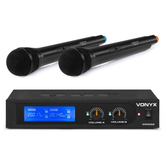 Micrófono Vonyx WM522 inalámbrico VHF doble mano con funda de transporte