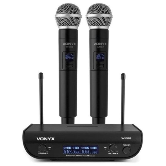 Microfono Vonyx WM82 wireless UHF Mini-XLR doppio palmare con custodia