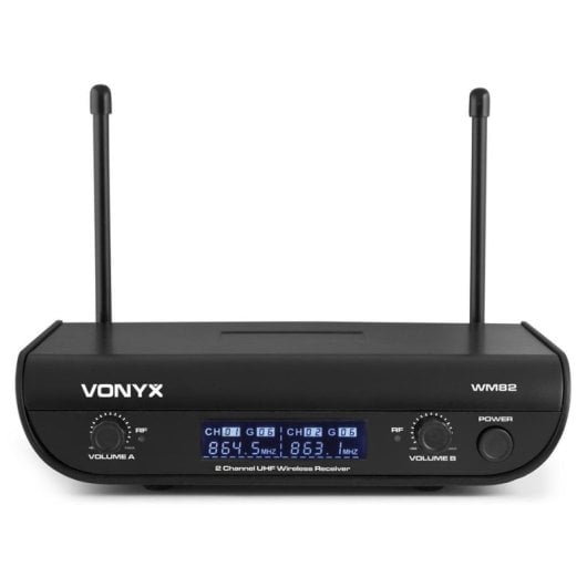 Micrófono Vonyx WM82 inalámbrico UHF doble mano Mini-XLR con funda