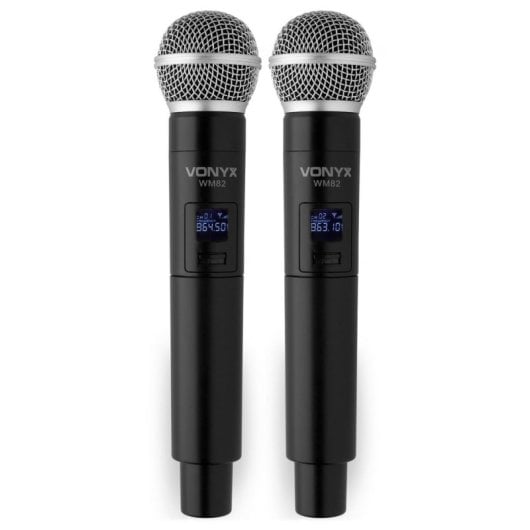 Micrófono Vonyx WM82 inalámbrico UHF doble mano Mini-XLR con funda