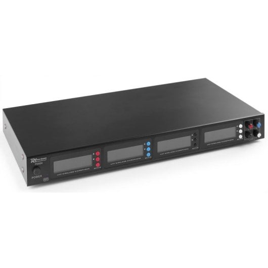 Micrófono Power Dynamics PD504 inalámbrico UHF de mano con 4 canales y receptor