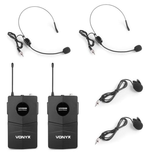 Microphone Vonyx WM82B UHF casque/lavalier double canal portée 50 m
