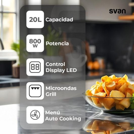Microondas SVAN SMWI2800DGB 20 Litros 800W con Grill y Display LED