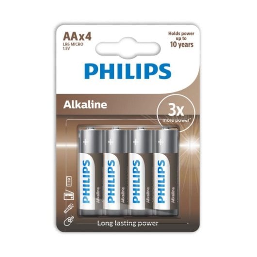 Pile Philips LR6A4B/10 AA Alcaline 1,5 V Pack de 4 Sans Métaux Lourds
