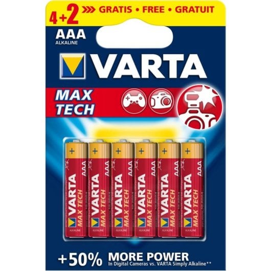 Pila Varta Max Tech AAA 6 Pezzi Alcalina Cilindrica Rossa e Gialla