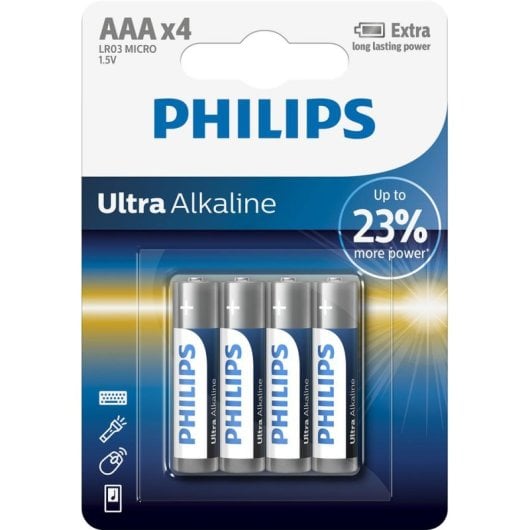 Pile PHILIPS LR03E4B/10 AAA Alcaline 1,5V Pack de 4 Haute Performance