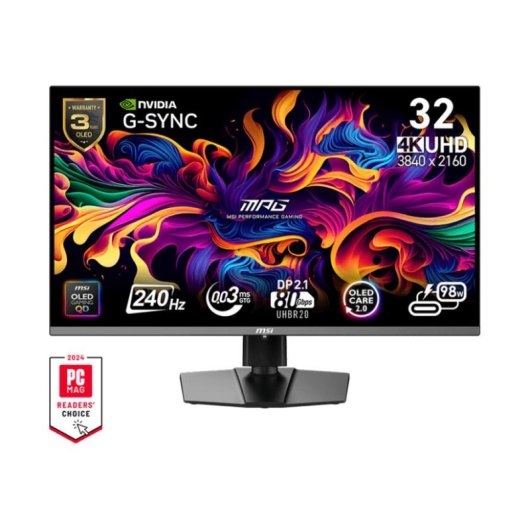 Écran PC MSI MPG 322URX QD-OLED 31,5" Ultra HD 4K 240Hz QD-OLED G-SYNC Temps de réponse 0,03 ms