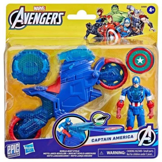 Motocicleta HASBRO Marvel Avengers Epic World of Action Escudo Captain America Plástico Azul Vermelho