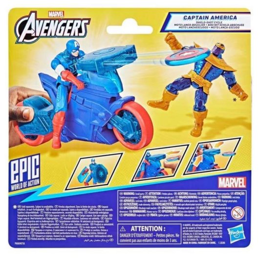 Motocicleta HASBRO Marvel Avengers Epic World of Action Escudo Captain America Plástico Azul Vermelho