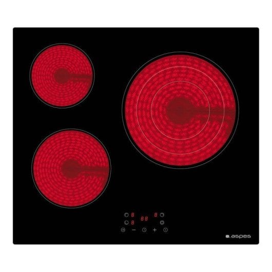 Placa Aspes AV3602 vidro preto 3 zonas cerâmica 5700 W controlo tátil