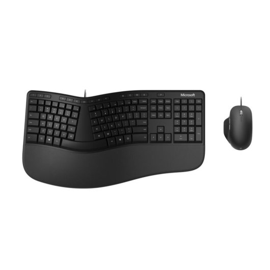 Teclado Microsoft Ergonomic Desktop de membrana AZERTY con ratón incluido y reposamuñecas