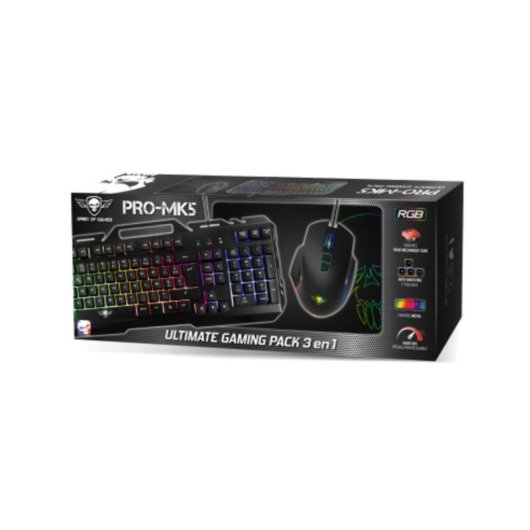 Teclado Spirit of Gamer PRO MK5 de membrana AZERTY con retroiluminación RGB y pack gaming