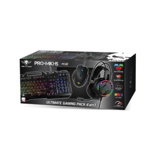Teclado Spirit of Gamer PRO MKH5 membrane AZERTY RGB avec souris, casque et tapis