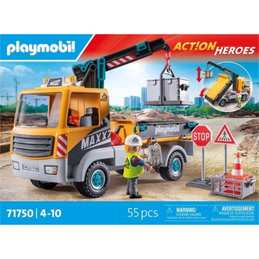 Grue de levage Playmobil Action 71750 multicolore avec figurines incluses
