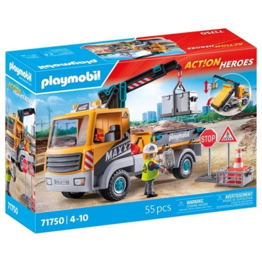 Grue de levage Playmobil Action 71750 multicolore avec figurines incluses