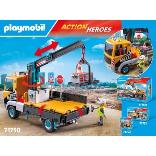 Grue de levage Playmobil Action 71750 multicolore avec figurines incluses