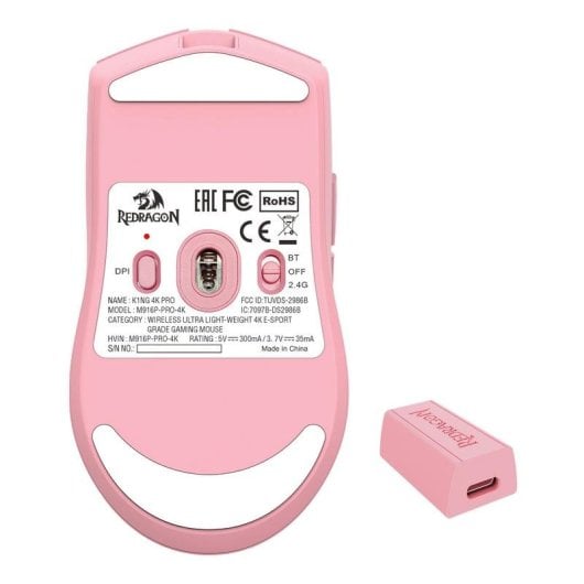 Rato REDRAGON M916P-PRO-4K K1NG Wireless Bluetooth 26000 DPI Rosa 49g 5 Botões
