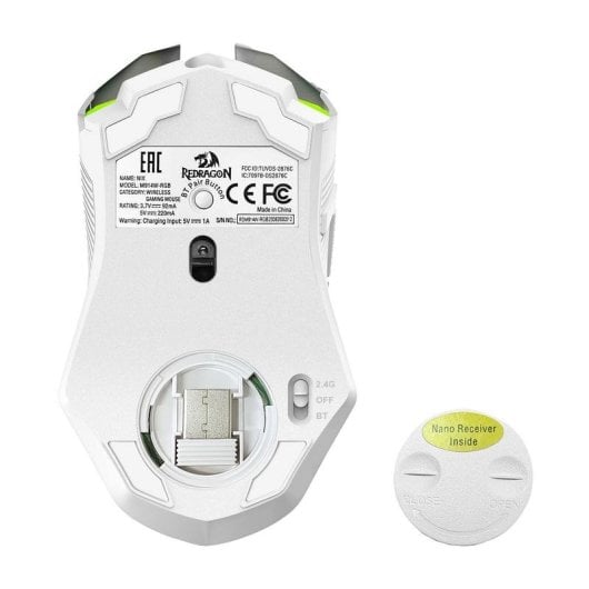 Rato REDRAGON M914W-RGB NIX Wireless + Bluetooth + USB-C 1000Hz Branco RGB 9 Botões