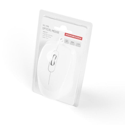 Rato MODECOM MC-M10 USB 1000 DPI Branco Ambidestro Cabo