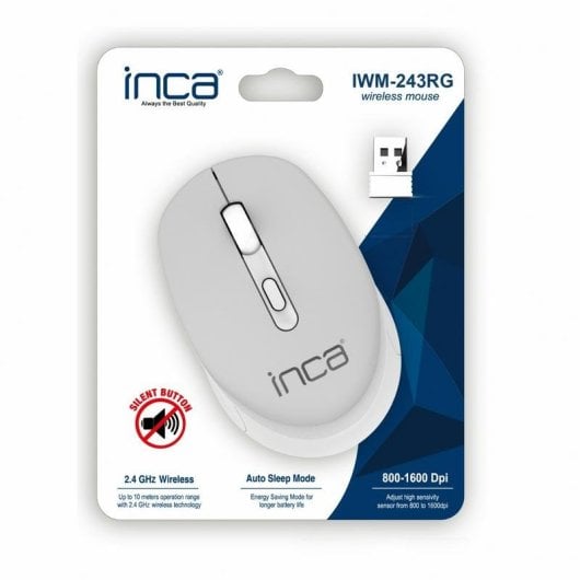 Souris INCA IWM-243RG Sans Fil 1600 DPI Gris Ambidextre Ergonomique