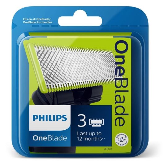 Lames de Rasoir Visage Philips OneBlade QP230/50 3 Têtes Acier Inoxydable