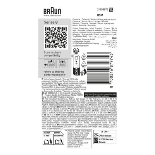 Cabezal de afeitado Braun Series 8 83M negro acero inoxidable recambio