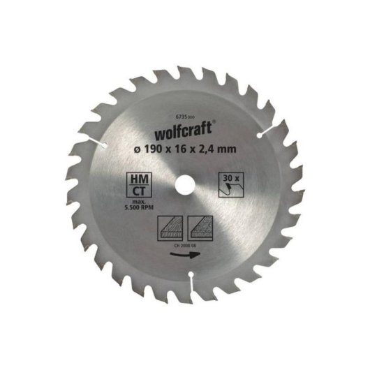 Lâmina de Serra Circular Wolfcraft 6735000 190mm 24D TCT Corte Multi-Materiais