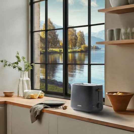 Torradeira DOMO Wood You 2 Fatias 1000W Cinzento Controlo Giratório