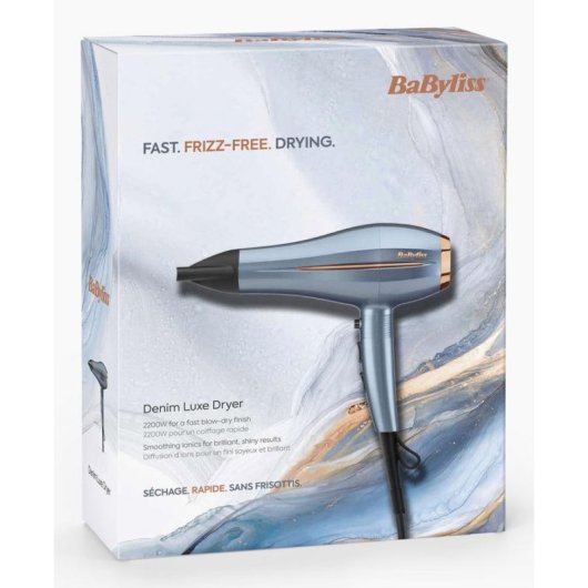 Sèche-cheveux BaByliss Denim Luxe Ionique 2200W 3 Niveaux de chaleur Bleu Cuivre