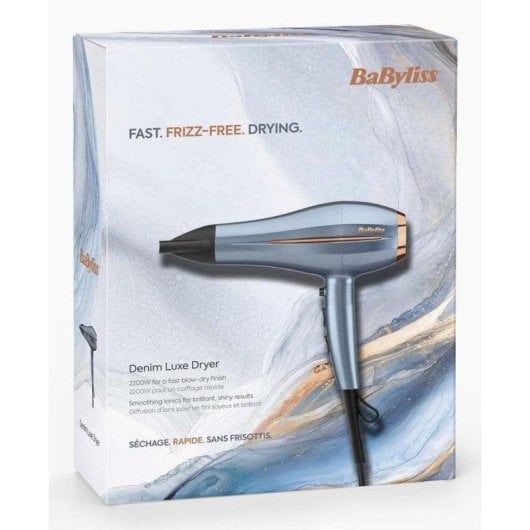 Ionen Föhn BaByliss Denim Luxe 2200W 3 Temperaturstufen 2 Geschwindigkeiten Kaltstufe Blau Kupfer