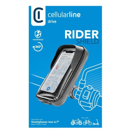 Suporte Cellularline Rider Shield Universal Impermeável Rotação 360° Manillar