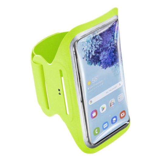 Custodia per cellulare Cellularline Armband Fitness Fascia da braccio Microfibra Verde lime Universale fino a 6.7 pollici con tasca per carta per smartphone universali